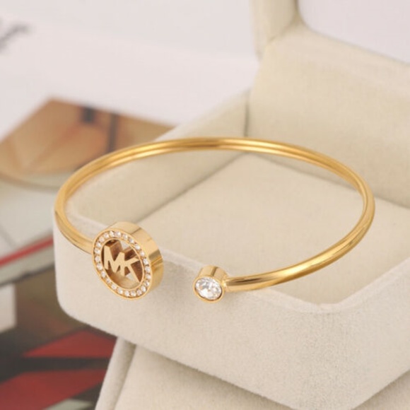 Michael Kors Gold Flex Fit Crystal Logo Bracelet - Picture 5 of 8